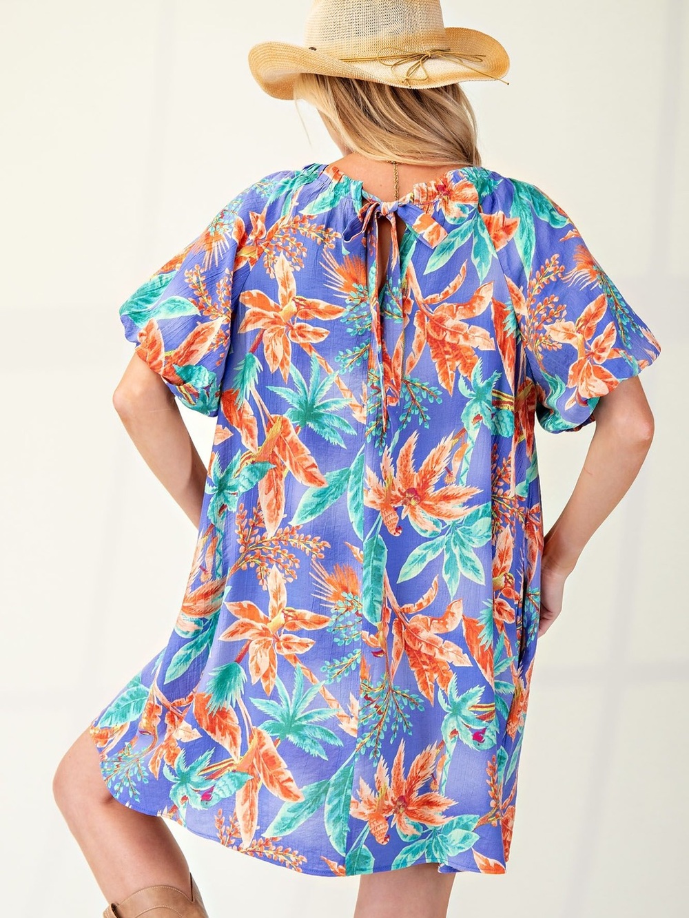 Easel PRINTED PEACH BLOSSOM WOVEN DRESS - Picture 5 of 5